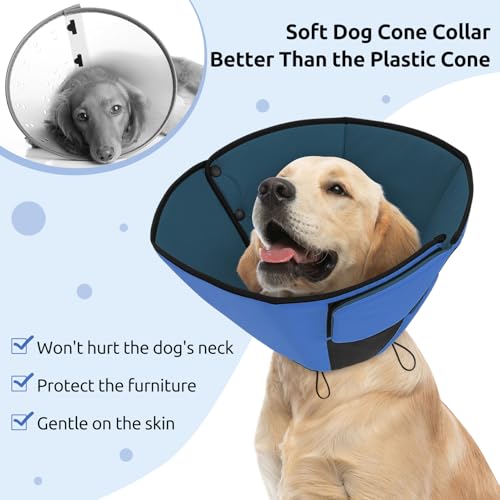 Soft Dog Cone Collar, Dog Cones for Large Dogs for Wound Care | Cone for Dogs to Stop Licking After Surgery, Adjustable Elizabethan Collar for Pet to Prevent Licking Wounds, Blue L - color: Blue, size: L