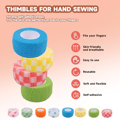 LUOHECAM 8 Pack Thimble Tape for Hand Sewing Self Adhering Bandage Wrap Nail Finger Protectors for Sewing No Residue Breathable Knitting Craft DIY Sewing Tools Dog Bandage Wrap - color: Blue