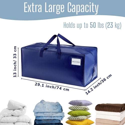 VENO 4 Pack Heavy Duty Moving Bags with Backpack Straps, Zippers & Handles, Extra Large Packing Bags for College Dorm Essentials, Moving Supplies Alternative to Cardboard Moving Boxes - color: Blue, size: 4 Pack