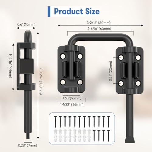 Sliding Door Loop Lock, 90/180 Degree Patio Door Latch, Black | Stainless Steel Home Security Loop Latch for Sliding Barn/Single/Double Opening Gate, Shed, Closet, Window, Fence - color: Black-1PC