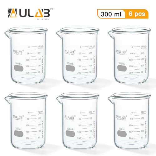 ULAB Scientific Glass Beaker Set, Vol. 300ml, 3.3 Borosilicate Griffin Low Form with Printed Graduation, Pack of 6, UBG1023 - style: 6pcs of Vol.300ml, Low form