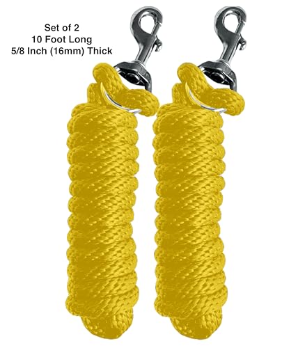 Majestic Ally Pack of 2 Solid Poly Lead Rope for Horses & Livestock – 10 Foot Long and 5/8 inch Thick - Replaceable Heavy-Duty Bolt Snap – Handmade – Soft, Broken in Feel (Yellow) - color: Yellow