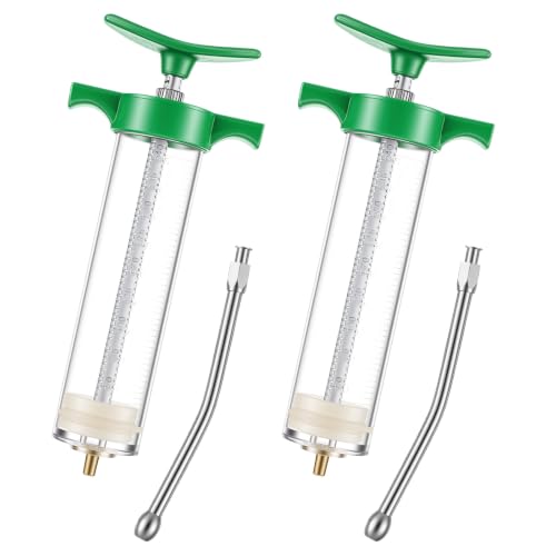 Threlaco 50ml 2 Pcs Drench Gun for Goats, Sheep & Cattle, Green | Reusable Large Goat Drench Syringe, Adjustable Veterinary Medicine Feeding Syringe, Continuous Dosing for Livestock, Horse - color: Green, size: 50ml