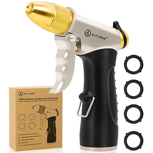 AUTOMAN Metal Hose Nozzle, High Pressure Garden Hose Sprayer, 100% Metal Water Hose Nozzle, Adjustable Watering Nozzle, Heavy Duty Garden Nozzle for Watering Plants & Lawns, Washing Cars & Pets - style: 4 Patterns W/ TPR