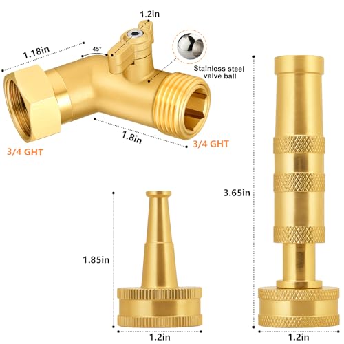 Adjustable Brass Hose Nozzle with 45-Degree Switch Valve - 3/4 GHT Thread High Pressure Sprayer for Car Washing, Garden Irrigation & Daily Cleaning - color: Sprinkler+Nozzle+Valve B