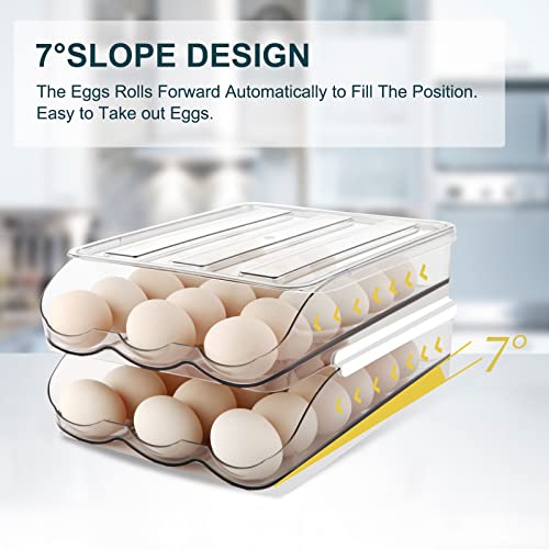 MesRosa Egg Holder for Fridge, Automatic Rolling Container Storage 54 Eggs | Clear Large Capacity Egg Organizer for Refrigerator with Lid, Stackable Dispenser, Tray & Bin, Saving Space -3 Layer - size: 3 Layers Holder 54 Eggs