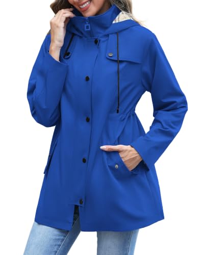 RUMIA Raincoat Women Waterproof Long Hooded Trench Coats Lined Windbreaker Jackets for Women 2026 S-2XL - color: Blue, size: XX-Large
