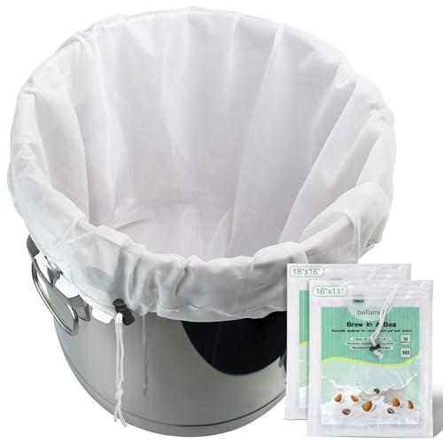 Brew Bags Reusable 2 Pack 16"×11"/18"×16" Fine Mesh Bag for Beer | 5 Gallen with Drawstring for Fruit Cider Apple Grape Wine Press Straining Brew in a Bag - size: 2 pack-16"×11"/18"×16"