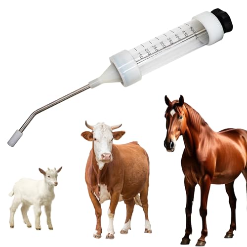 500ML Livestock Syringe with Silicone-Tipped Stainless Steel Nozzle, Large Capacity Veterinary Drench Gun for Feeding & Medicating Pig, Goat, Cow, Sheep, Horse