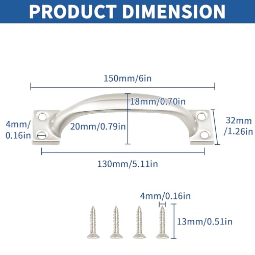 6 Inch Gate Handle Outdoor 304 Stainless Steel Door Pull Handle Rustproof Barn Door Handles for Fences Garage Yard Kitchen Bathroom (2 Pack) - size: 2 Pack 6 Inch Stainless Steel