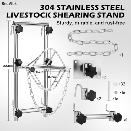 Sturdy Goat Sheep Stand, Livestock Trimming Goat Stand Adjustable Height 304 Stainless Steel Shearing Stand Portable Sheep Head Fixture, for Goat/Sheep Milking, Shearing & Trimming Stands
