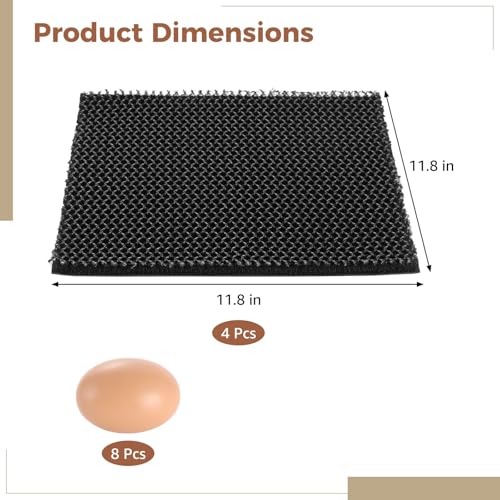 8 Pcs Chicken Nesting Box Pads, 11.8 in Washable Nesting Pads, Plastic Chicken Nesting Box Pads with Elastic Mesh Structure, Include 4 Wooden Eggs for Chicken Coop