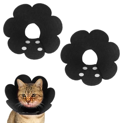 Felt Cat Recovery Collar, Cute Flower Cat Recovery Collar Adjustable Recovery Cones (2Pcs, XS 5.1-6.3inch, Black) for Small Dogs Kittens Cats - color: Black, size: XS（0-1 KG/0-2.2 lb）
