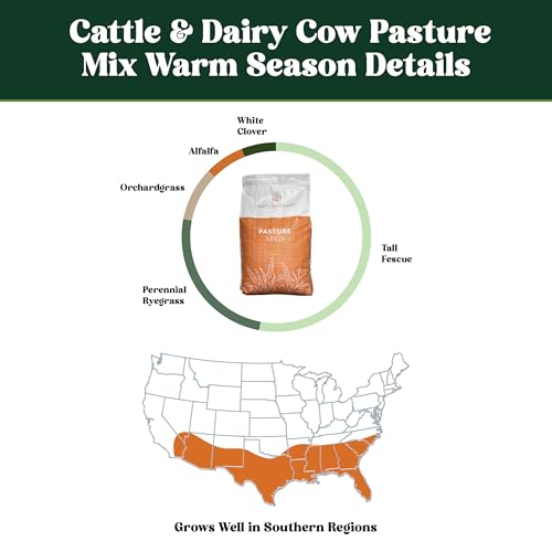 Nature’s Seed Southern Dairy Cow and Cattle Forage Mix, Pasture Grass Seed Blend, Protein-Rich, Warm Season, 10 lbs