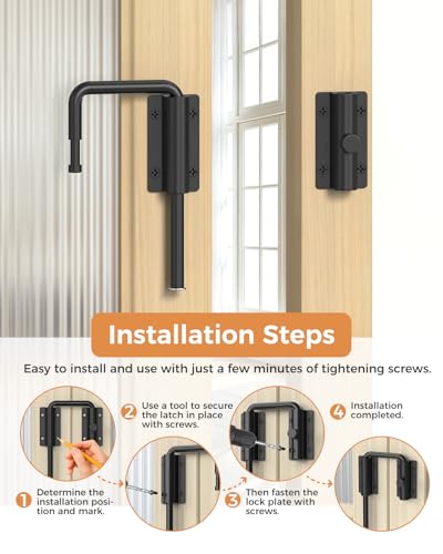 Sliding Door Loop Lock, Multi-Angle Barn Door Lock, Black-2 PCS | Aluminum Alloy, U-Shaped Loop Latch for French/Fences/Windows/Screen/Patio Sliding Doors - color: Black-2 PCS