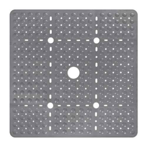 ZOESOE Square Shower Mat Non Slip: 27 x 27 Inches Large Shower Mats for Inside Shower, Soft TPE Shower Floor Mat with Suction Cups and Drain Holes, Machine Washable - color: Grey