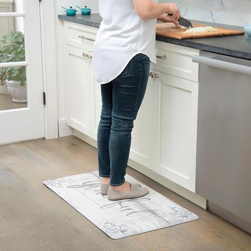 Cozy Living Anti-Fatigue Kitchen Mat, Grateful Floral 17.5"x30" - color: Grey/Cream, size: 18"L x 18"W x 0.5"Th