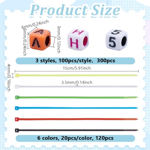 NBEADS 120 Pcs Adjustable Chicken Leg Bands, 6 Colors Nylon Cable Ties with 300Pcs Mixed Cube Acrylic Beads Poultry Identification Leg Rings for Turkey Duck Goose Bird Supplies 0.24x0.24x0.24 inch