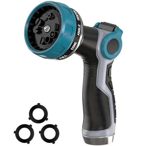 Heavy Duty Garden Hose Nozzle - 10 Spray Patterns, Thumb Control Water Pressure, Semi-Metal Construction Ergonomic Anti-Slip Handle, hose nozzle for Watering Plants, Car Wash, Pet Shower