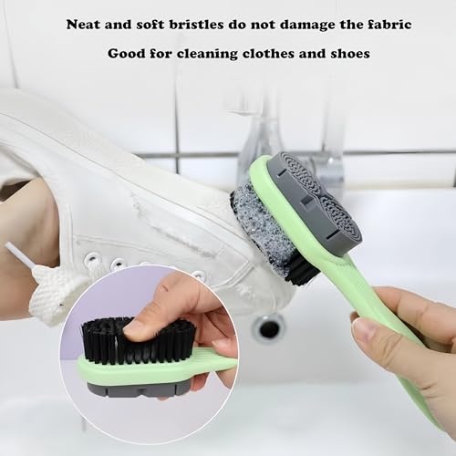 Cleaning Shoe Brushes Double-Sided Shoe Brush for Cleaning Soft bristled Silicone Brush Shoe Cleaner Brush Shoe Scrubbing Brush Multifunctional Long Handle Shoe Brush Scrub-2 Pack