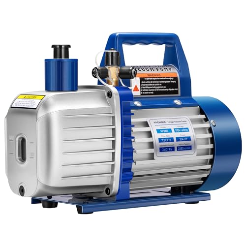 VIVOHOME 110V 3/4 HP 7.2 CFM Dual Stage Rotary Vane HVAC Vacuum Pump | Auto AC Vacuum Pump for Automotive Home Air Conditioner R134a R12 R22 R502 R410a AC System with 1.5 Micron Ultimate Vacuum - color: Blue, size: 7.2 CFM