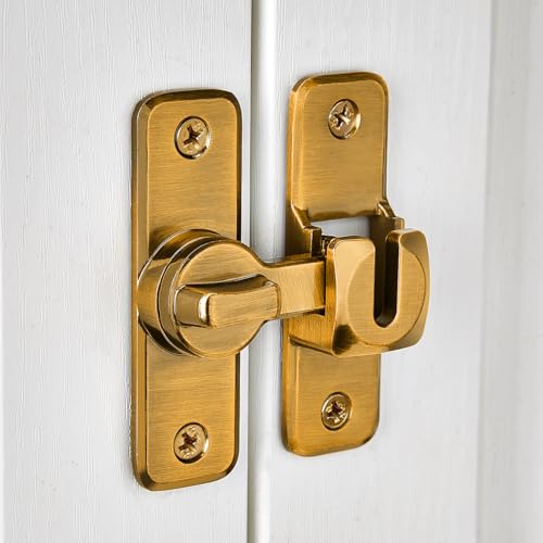 2 Pcs Brass 90/180 Degree Flip Latch,Zinc Alloy Barn Door Latch | Right Angle Door Lock Latch,Sliding Door Latch Lock,for Cabinets,Bedroom,Fence Gates,Window,Garden,Garage,Pet Cage - color: Brass