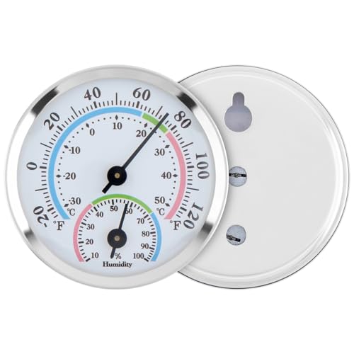 Mini Indoor Thermometer Hygrometer Analog 2 in 1 Temperature Humidity Monitor Gauge for Home, Wall, Room, Outdoor, Offices, Display Mechanical (Silver)