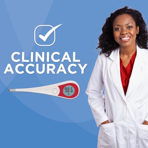 Veridian 08-362 8-Second Flex Tip Digital Thermometer | Oral, Rectal & Underarm Use, Fever Alert at 100.0°F, Memory Recall, Waterproof, Storage Case