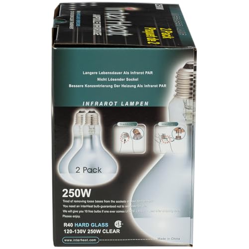Premier 1 Heat Lamp Bulbs – Smooth Glass Infrared, Never-Loose Base, 250W | Smooth clear glass infrared bulb. Never-loose base — screws in, no cement. 6-month continuous life. 2-pack. - style: 250 watt