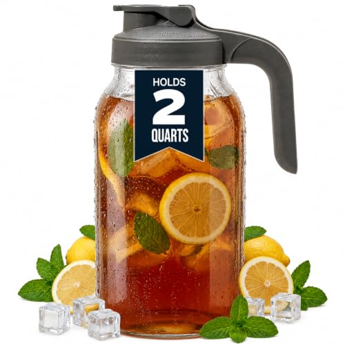 County Line Kitchen 64 oz Mason Jar Glass Pitcher With Lid - Gray | Heavy-Duty Glass Mason Jar Pitcher - Leak-Proof Lid, Wide Mouth & Easy Pour Spout (64 oz) - color: Gray