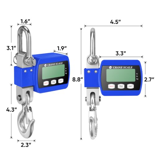 RoMech 1100lb Digital Hanging Scale with Cast Aluminum Case, Handheld 500Kg Mini Crane Scale with Hooks for Farm Hunting Outdoor (Blue, 1100lbs) | 500KG Heavy Capacity, High Accuracy Weighing, kg/lb/N Unit Conversion, Suitable for Fishing, Farm, Hunting -