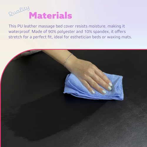 Lash Bed Cover - Waterproof Artificial Leather Massage Table Cover, Fitted Wax Mat Protector for Esthetician Bed, Massage Bed Topper, Lash Bed Topper, and Waxing Bed Use – Black