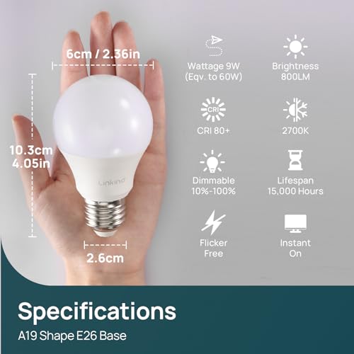 Linkind A19 LED Light Bulbs Dimmable, 60W Equivalent, 2700K Soft White, 9W 800 Lumens, E26 Standard Base, Lighting for Bedroom Living Room Home Office, 12 Packs - color: 2700k-60w 12pcs
