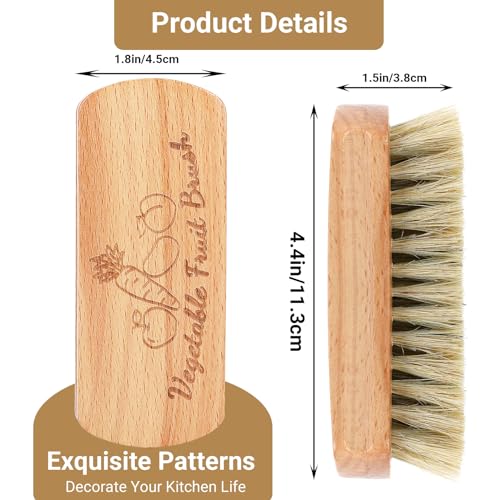 2 Pack Vegetable Scrubber, Veggie Potato Fruit Brush for Food | Firm Bristles, Wood Veggie Wash Scrubber, Carrot Cucumber Tableware Cleaning, Kitchens Camping Brush Tool - color: Beige