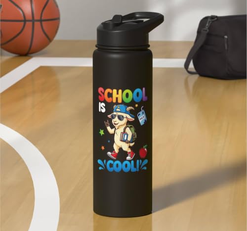 Cute Goat Student Back To School Is Cool for Boys Girls Kids Stainless Steel Insulated Water Bottle - color: Black