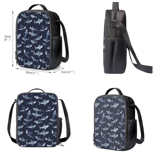 Upetstory 5 pcs/set Shark School Bag Girls Backpack and Lunch Box Pencil Case Boys Schoolbag Elementary Bookbag Kindergarten Preschool Water Bottle Sleev Book Cover Back to School Gift - color: Cool Shark