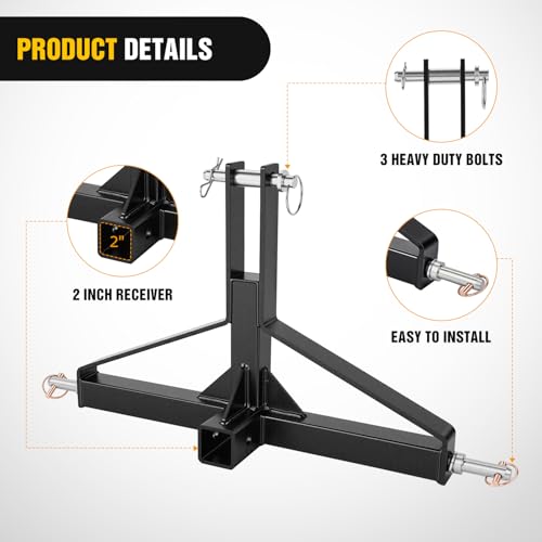 Nilight 3 Point 2" Trailer Hitch Receiver for Category 1 Tractor 3000LBS | Heavy Duty Quick Hitch Drawbar Adapter Compatible with Kubota BX John Deere Kioti Yanmar NorTrac Mahindra Ford Cat - color: 3 Point 2" Trailer Hitch Receiver w/ Towing Hook