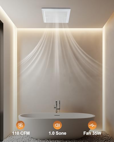 GROWNEER Bathroom Exhaust Fan, 110 CFM 1.0 Sone Bathroom Fan No Attic Access Needed, Ceiling or Wall Mount, 7.68 x 9.25 inch, White - color: No Light