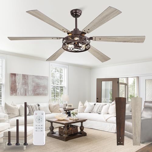 Fanbulous 65 Inch Ceiling Fan with Lights, Farmhouse Caged Ceiling Fans with Remote,Oil Bronze Industrial Ceiling Fans with Quiet Reversible DC Motor, Large Ceiling Fan for Living Room, Bedroom - color: Oil Bronze, size: 65 Inch