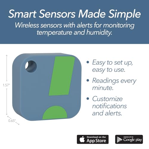 HT1 Smart Temperature Sensor & Humidity Sensor - Thermometer & Hygrometer w/App Monitoring - Indoor/Outdoor Temperature and Humidity Monitor w/Heat Index for RV, Fridge & More