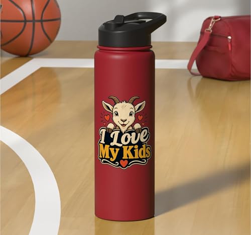 Goat Lover Farm Kids Animal Heart Cute Stainless Steel Insulated Water Bottle - color: Red
