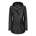 TruClothing Womens Real Leather Parker Coat 3/4 Hooded Safari Duffle Jacket Black Soft - size: XX-Large