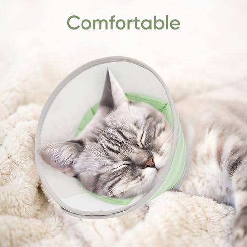 Supet Soft Cat Cone Collar to Stop Licking, Breathable Mesh Cone with Waterproof Liner Recovery Collar, for Kitten, Comfortable Elizabethan Alternative for Spay Neuter Grooming (S) - color: Green, size: S