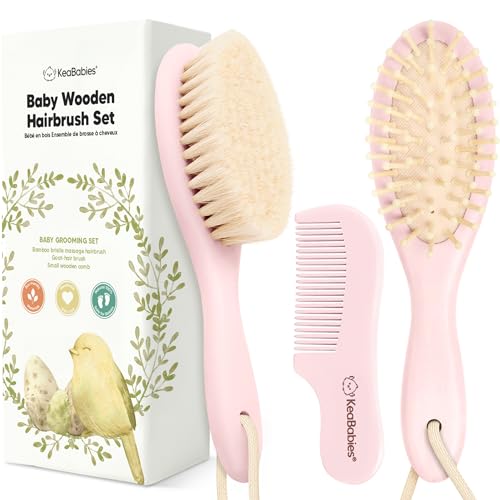 Wooden Baby Hair Brush Set for Newborns, Toddler Comb (Blush, Regular) | Soft Goat Bristle, Baby Brush and Comb Set, Infant Grooming Kit, Cradle Cap Care, Durable & Gentle, Boy, Girl Bath Essential - color: Blush, size: Oval, Regular 7"