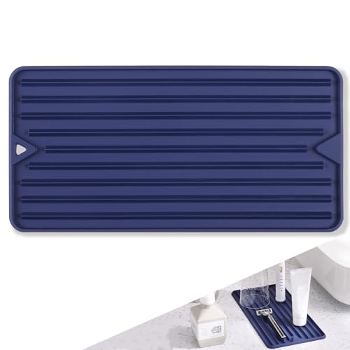 Mini Silicone Dish Drying Mat, Flexible & Thick, 6" x 12", Blue | For Kitchen Counter and Bathroom, Heat Resistant, Countertop Protector, Non-Slip, For Coffee Cup/Bottle/Glassware - size: 6" x 12"