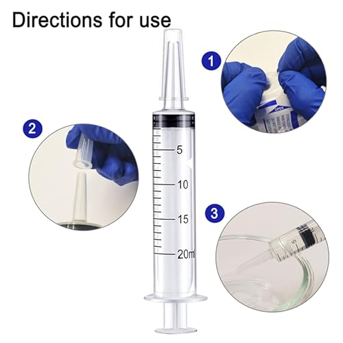 10 Pack 20ml Syringe for Liquid Without Needle,Syringe with Cap,Individually Wrapped,Measurement for Scientific Labs,Measuring Liquids,Pet Feeding,Oil or Glue Applicator (A 10 Pack 20ml) Straight Mouth - size: A 10 Pack 20ml