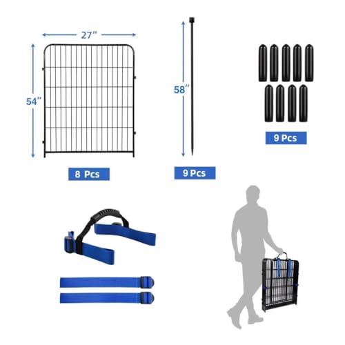 ADAVIN Tall Garden Fence Animal Barrier, 54 in(H) Dog Fence Outdoor for Yard, 8 Panels Total 17.7 Ft(L) Dog Fencing,Temporary Fences for Medium/Large Pets，Garden Fencing for Dogs (No Gate) - size: 8panels-54in(H)x17.7ft(L) no door