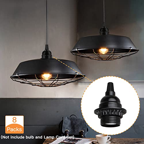 8 Pack E26 E27 Light Sockets, Black Threaded Keyless Lamp Socket | Medium Screw Base Lamp socket Replacement with Shade Ring, Retro Style E26 DIY Light Bulb Sockets Cover Pendant Lamps Holder