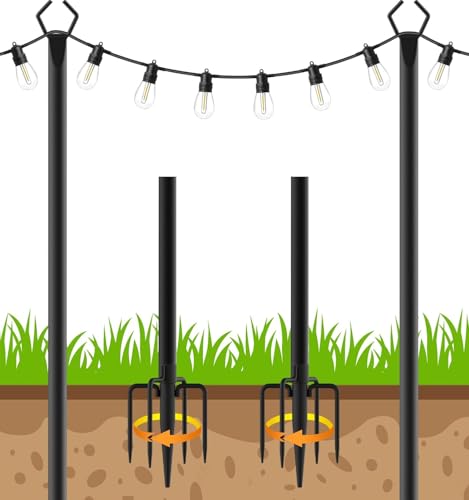 LETIANPAI 10Ft String Light Poles 2 Pack,Light Poles for Outside Lights,Outdoor with Fence Brackets Hanging Lights,Metal Stand Deck Patio Backyard - size: 2 Pack 10FT
