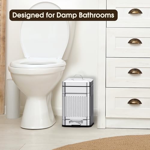 CEROELDA Small Trash Can with Lid-5L/1.3 Gal,Outdoor Dog Poop Garbage Can-Farmhouse Retro Metal Waste Bin w/Step Pedal for Bathroom Bedroom Office-Soft Close-Galvanized Steel… - color: Galvanized steel